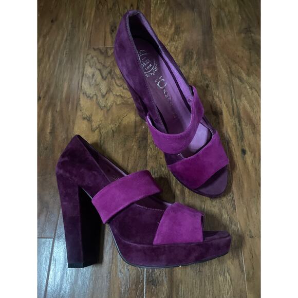Vintage Y2K JEFFREY CAMPBELL Blink Suede Heels Shoes Purple Fuchsia 7.5 - Picture 2 of 8